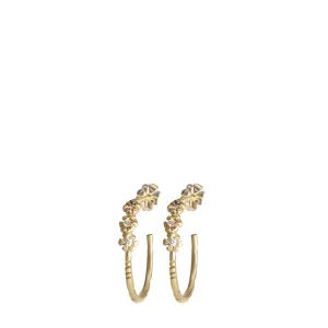 10K Gold Triple Flower Hoop Earrings with Diamonds