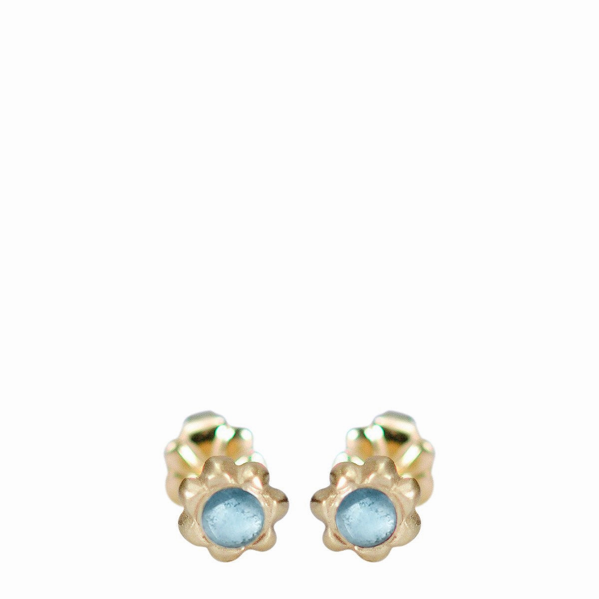 10K Gold Tiny Star Flower Stud with Blue Topaz