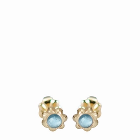 10K Gold Tiny Star Flower Stud with Blue Topaz