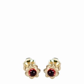 10K Gold Tiny Star Flower Stud with Garnet