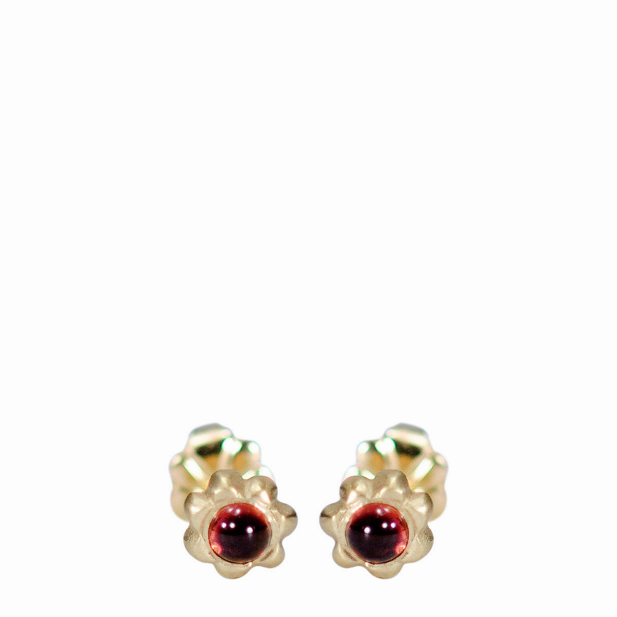 10K Gold Tiny Star Flower Stud with Garnet