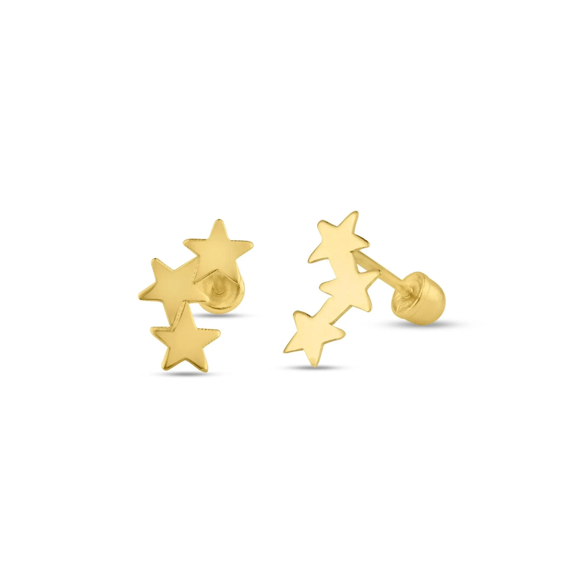 14E00115. - 14 Karat Yellow Gold 3 Star Screw Back Stud Earring