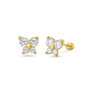 14E00136. - 14 Karat Yellow Butterfly CZ Screw Back Stud Earring