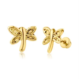 14E00182. - 14 Karat Yellow Gold Dragonfly Screw Back Earring