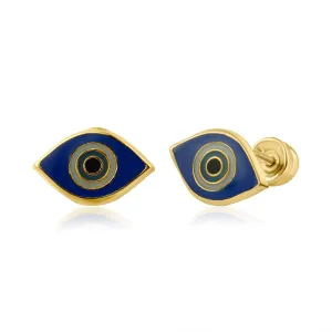 14E00191. - 14 Karat Yellow Gold Evil Eye Screw Back Earring