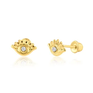 14E00208. - 14 Karat Yellow Gold CZ Eyes Screw Back Earring