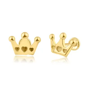 14E00216. - 14 Karat Yellow Gold Heart Crown Screw Back Earring