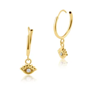 14E00237. - 14 Karat Yellow Gold Dangling Eye Hoop Earring