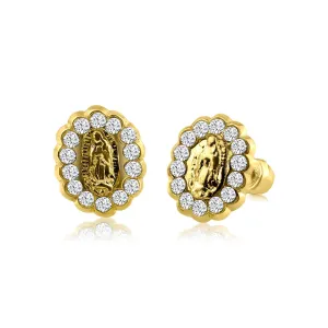 14E00249. - 14 Karat Yellow Gold CZ Lady of Guadalupe Screw Back Earring