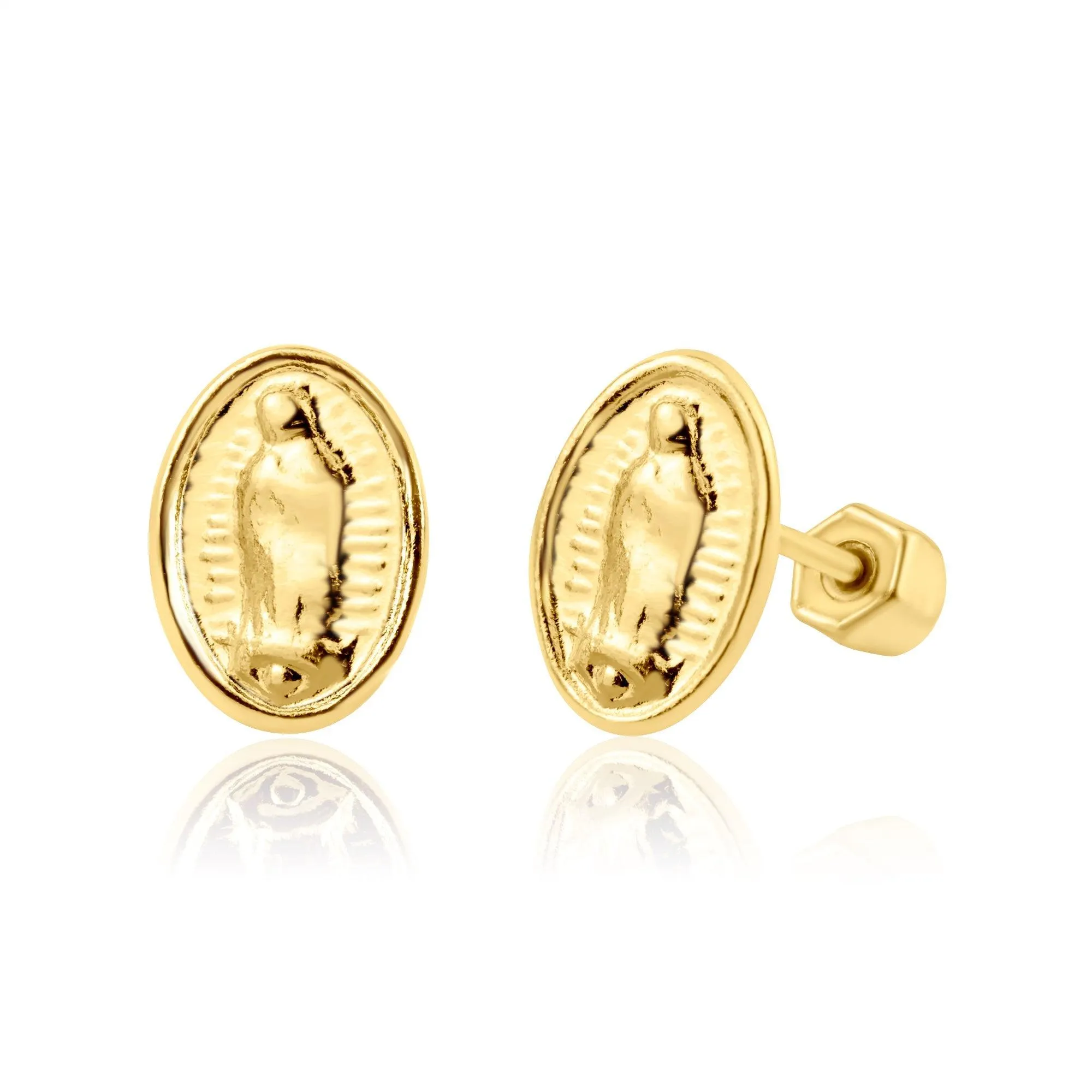 14E00256. - 14 Karat Yellow Gold Guadalupe Stud Screw Back Earring