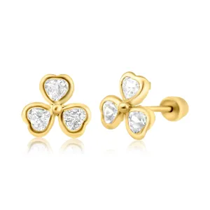 14E00273. - 14 Karat Yellow Gold Clover Heart Screw Back Earring