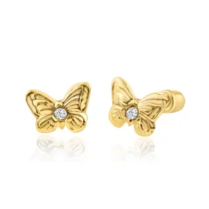 14E00281. - 14 Karat Yellow Gold Butterfly CZ Screw Back Earring