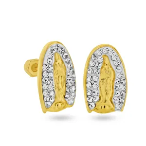 14E00346. - 14 Karat Yellow Gold CZ Our Lady of Guadalupe Screw Back Earring