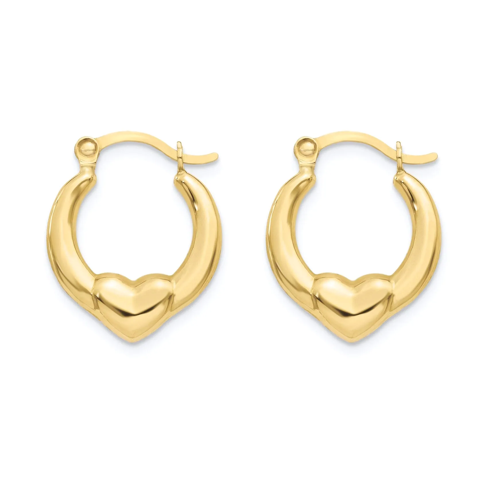 14E00372 - 14 Karat Yellow Gold 2T Heart Design Latch Back Hoop Earring