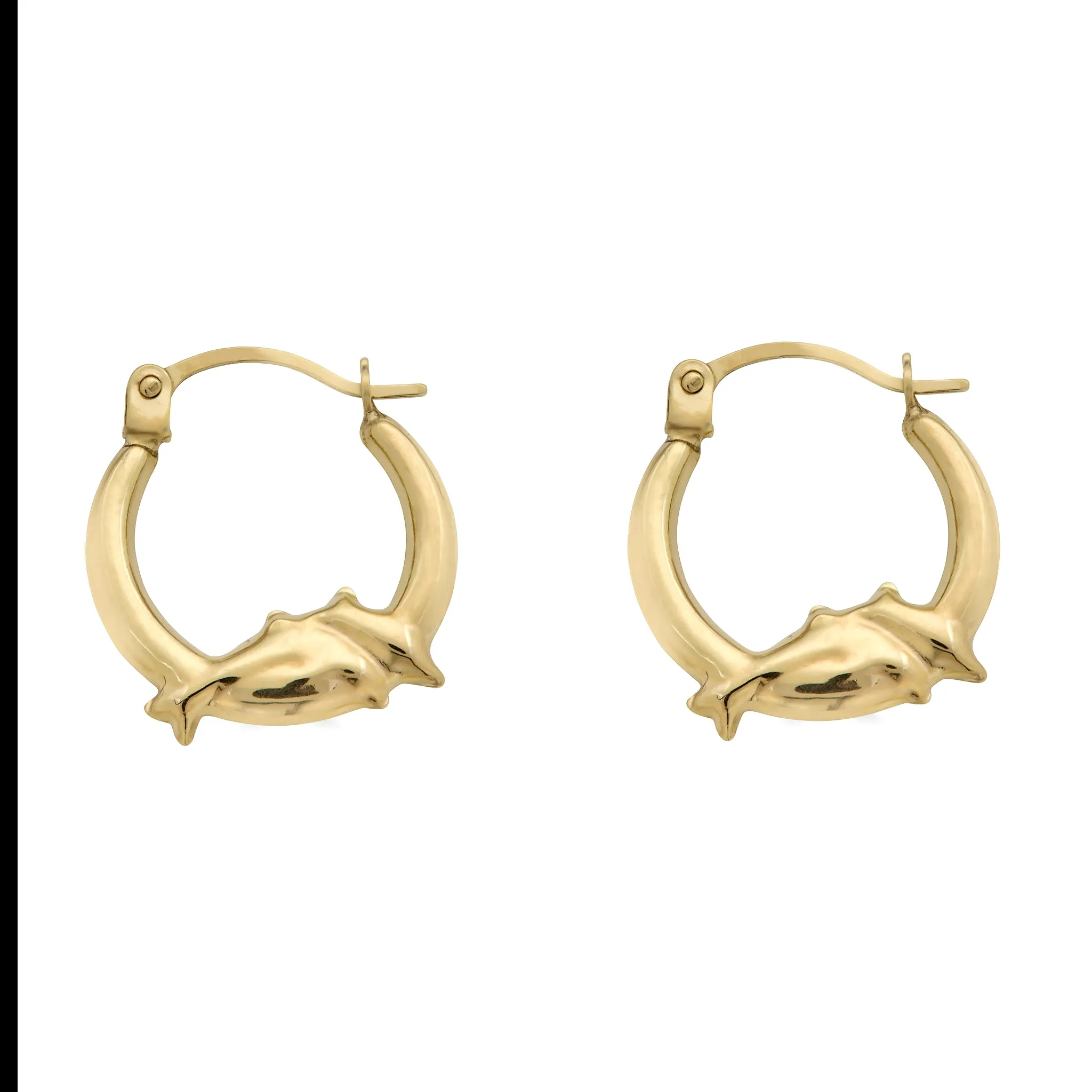 14E00375 - 14 Karat Yellow Gold Dolphin Design Latch Back Hoop Earring
