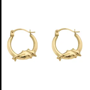 14E00375 - 14 Karat Yellow Gold Dolphin Design Latch Back Hoop Earring