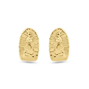 14E00413. - 14 Karat Yellow Gold Our Lady of Guadalupe Screw Back Earrings
