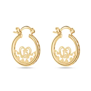 14E00416. - 14 Karat Yellow Gold 18mm Quinceaera Clear CZ Hoop Earrings