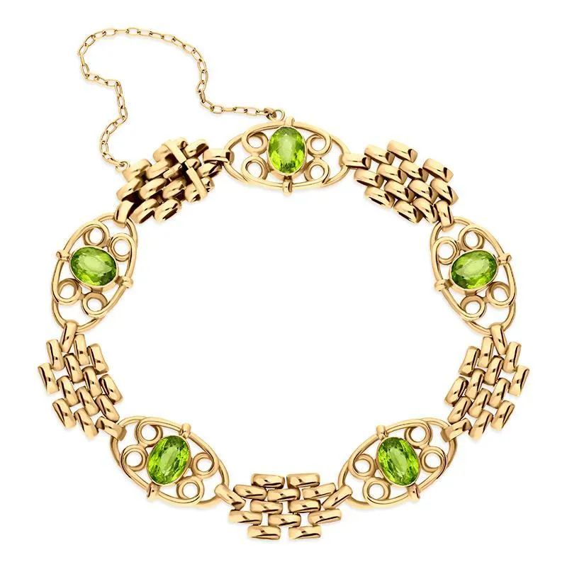 15ct Yellow Gold Peridot Oval Unique Fancy Link Bracelet D