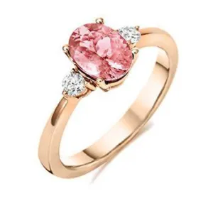 18ct Rose Gold Morganite Diamond Three Stone Ring