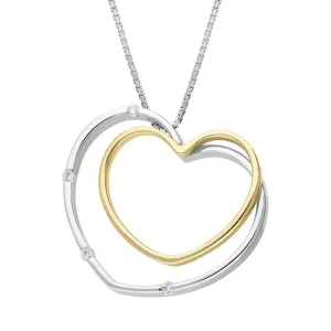 18ct White And Yellow Gold Diamond Double Heart Necklace