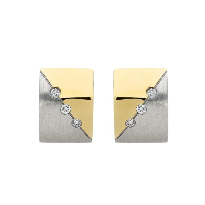 18ct White and Yellow Gold Diamond Engraved Hoop Earrings