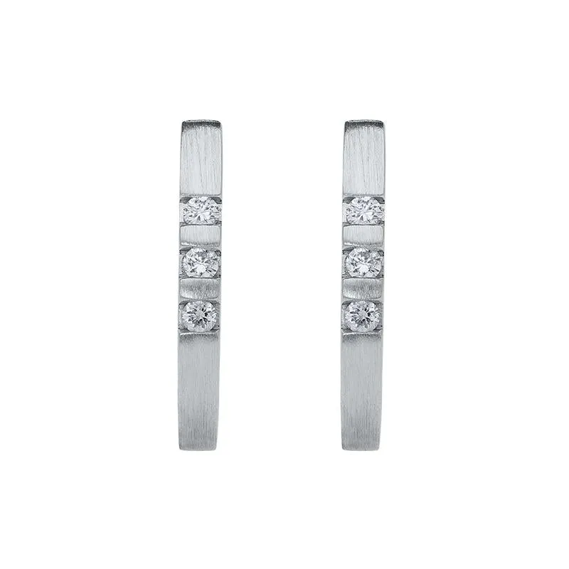 18ct White Gold 0.09ct Diamond Satin Hoop Earrings D