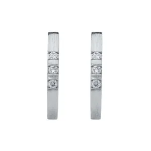 18ct White Gold 0.09ct Diamond Satin Hoop Earrings D
