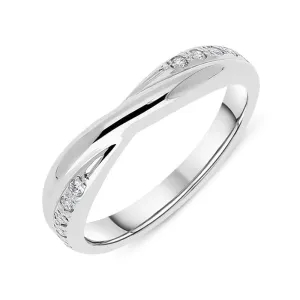 18ct White Gold 0.10ct Diamond 3mm Crossover Wedding Ring D
