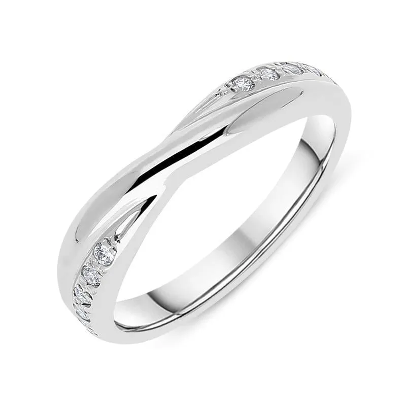 18ct White Gold 0.10ct Diamond 3mm Crossover Wedding Ring D