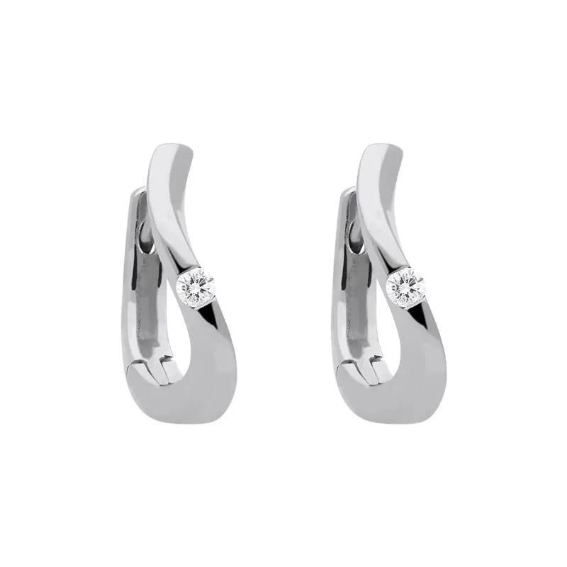 18ct White Gold 0.10ct Diamond Curved Hoop Earrings