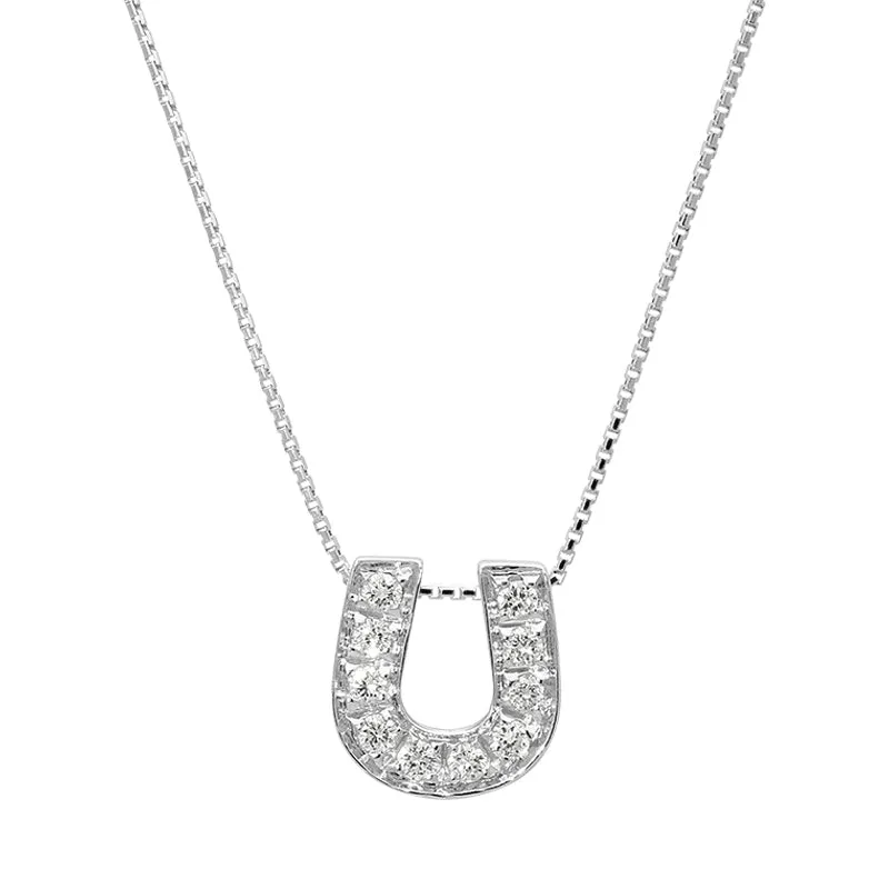 18ct White Gold 0.10ct Diamond Horseshoe Necklace
