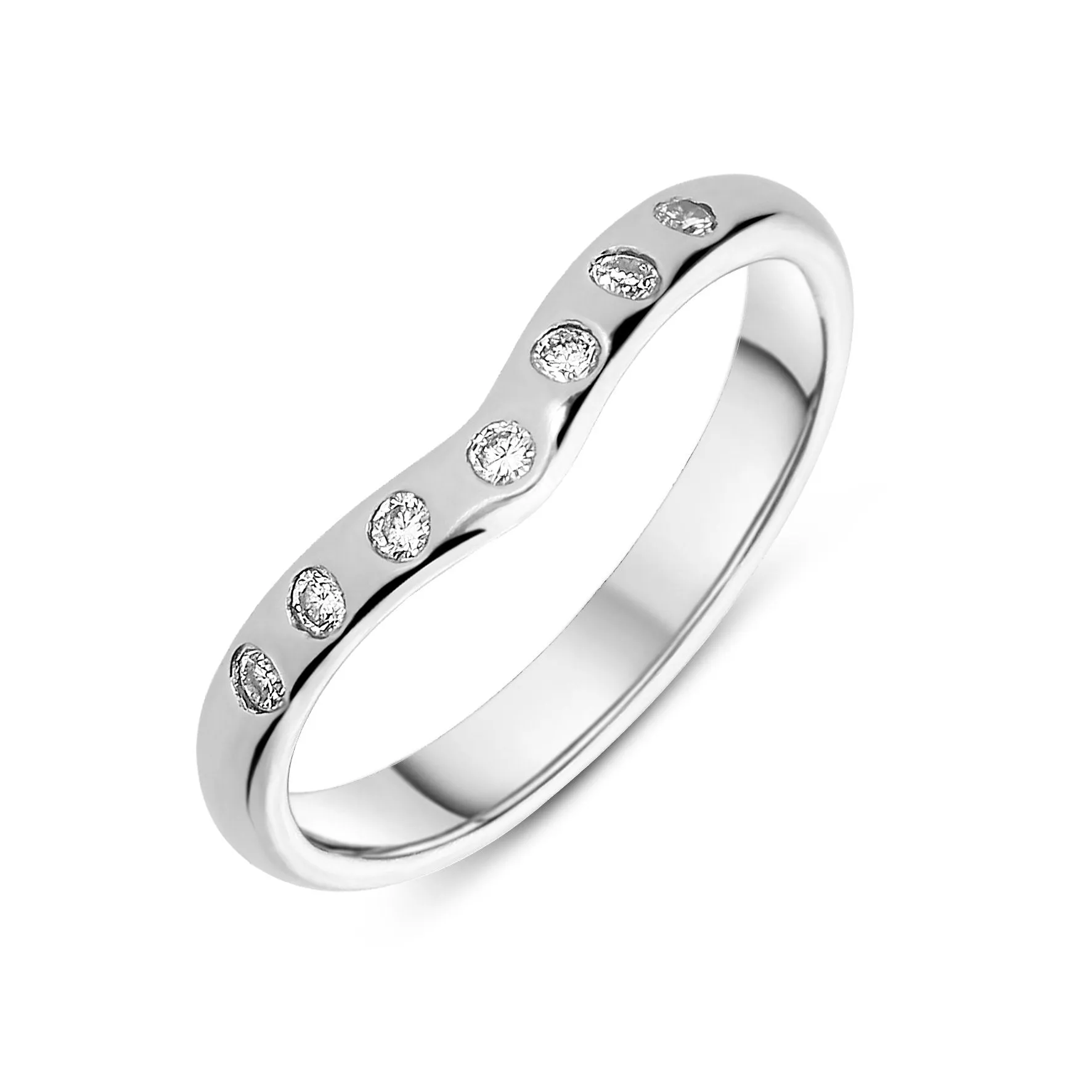 18ct White Gold 0.14ct Diamond Wishbone Wedding Ring