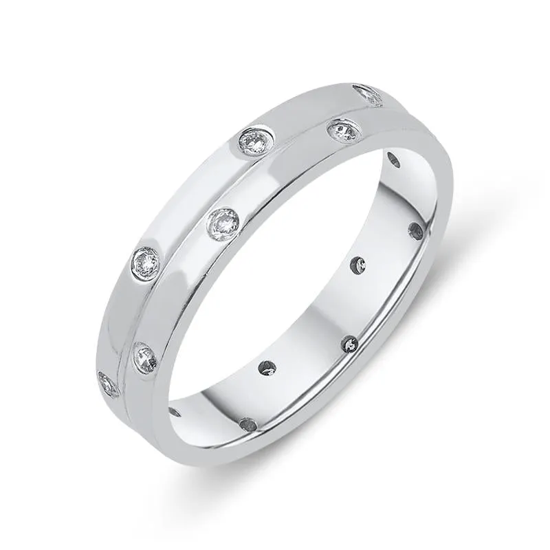 18ct White Gold 0.16ct Diamond 4mm Double Row Wedding Ring D