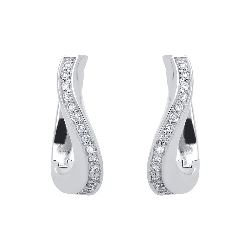 18ct White Gold 0.17ct Diamond Curved Hoop Earrings