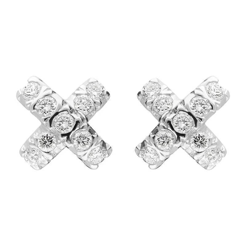 18ct White Gold 0.23ct Diamond Small Cross Shape Stud Earrings