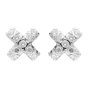 18ct White Gold 0.23ct Diamond Small Cross Shape Stud Earrings