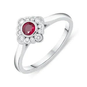 18ct White Gold 0.29ct Ruby Diamond Round Cut Cluster Ring