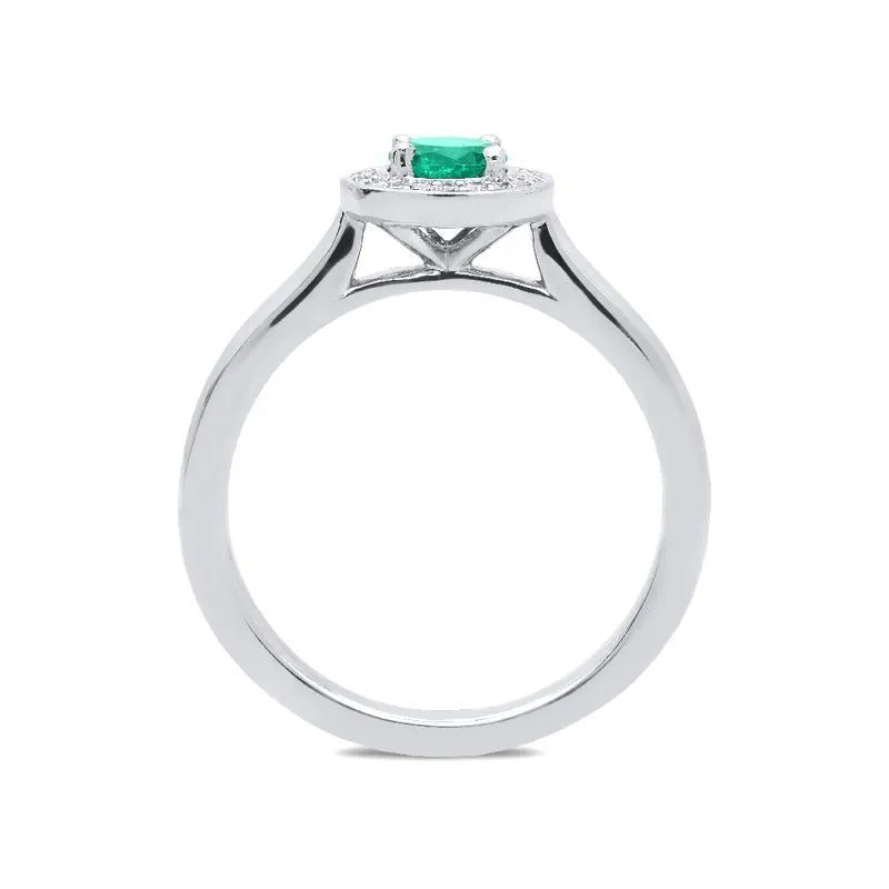 18ct White Gold 0.32ct Emerald Diamond Halo Cluster Ring