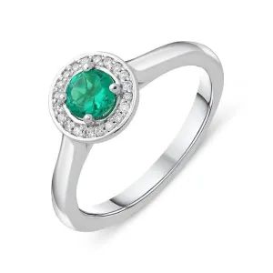 18ct White Gold 0.32ct Emerald Diamond Halo Cluster Ring