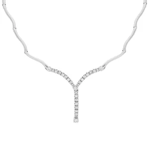 18ct White Gold 0.33ct Diamond Curved Bar Link Necklace D