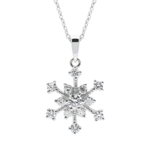 18ct White Gold 0.34ct Diamond Snowflake Necklace D