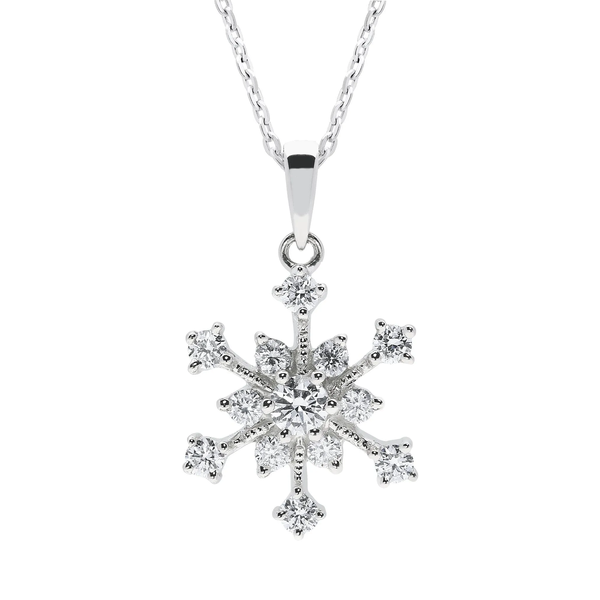 18ct White Gold 0.34ct Diamond Snowflake Necklace D