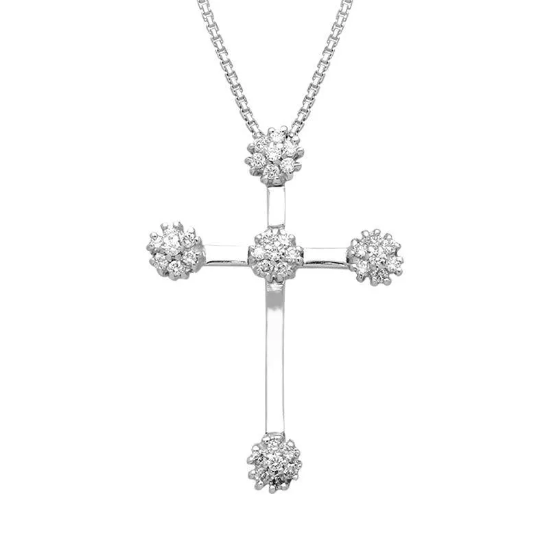 18ct White Gold 0.40ct Cluster Diamond Cross Necklace
