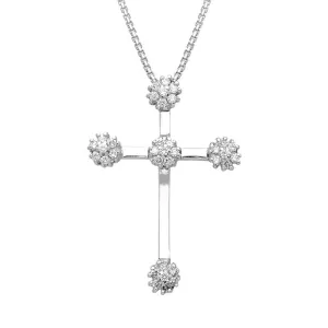 18ct White Gold 0.40ct Cluster Diamond Cross Necklace