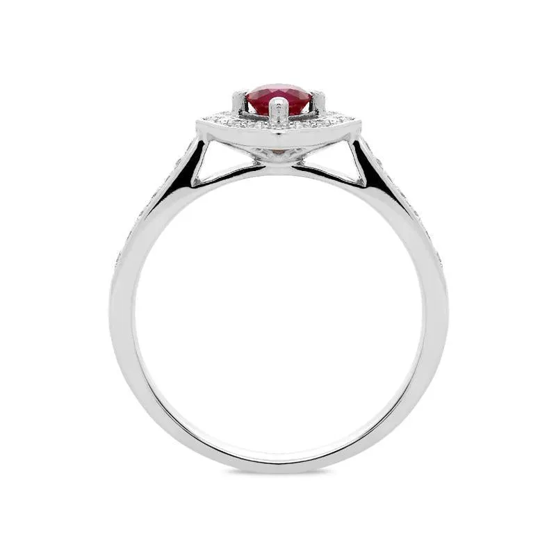18ct White Gold 0.41ct Ruby Diamond Round Cut Cluster Ring