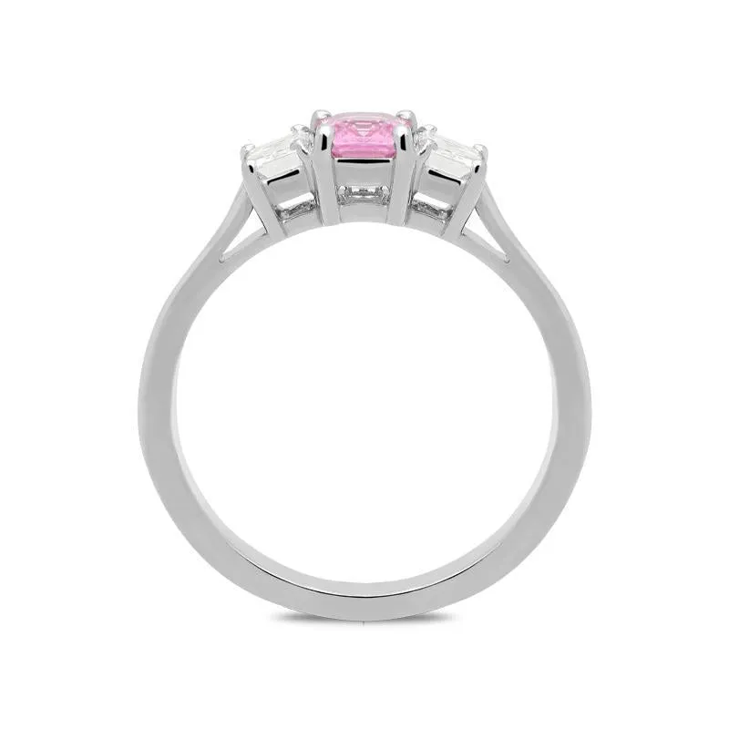 18ct White Gold 0.45ct Pink Sapphire 0.55ct Diamond Trilogy Ring