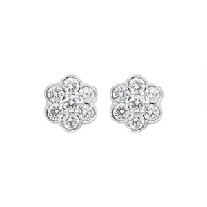 18ct White Gold 0.47ct Diamond Flower Cluster Stud Earrings