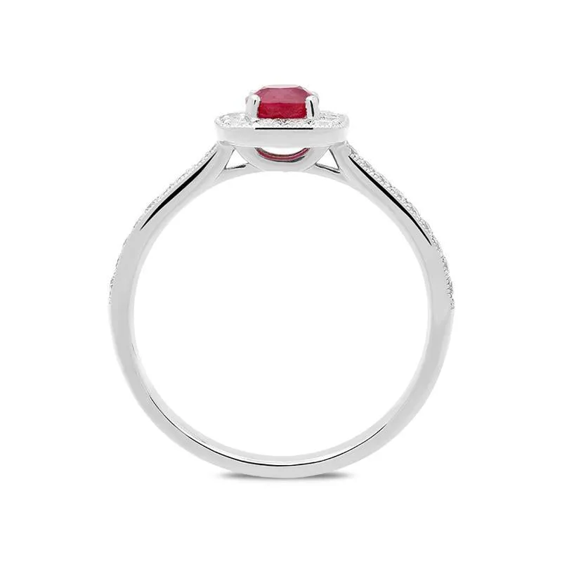 18ct White Gold 0.49ct Ruby Diamond Cushion Ring