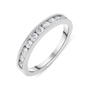 18ct White Gold 0.50ct Diamond Milgrain Wedding Half Eternity Ring D